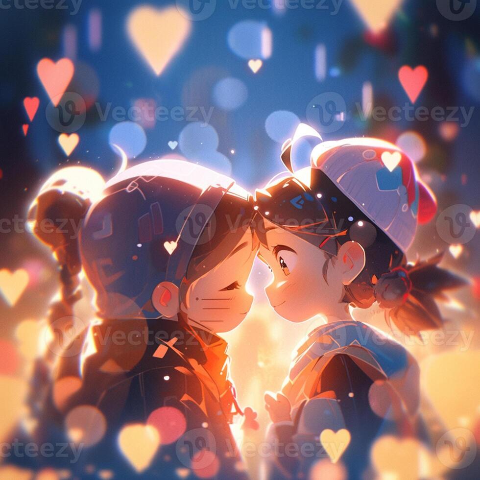 Premium AI Image  Anime couple kissing each other with hearts in the  background generative ai