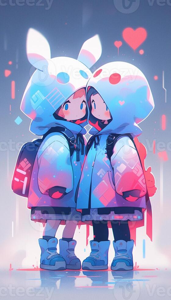 anime couple in winter clothes standing next to each other. generative ai.  28390999 Stock Photo at Vecteezy