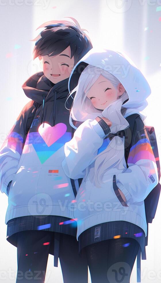 anime couple in winter clothes standing next to each other. generative ai.  28391003 Stock Photo at Vecteezy