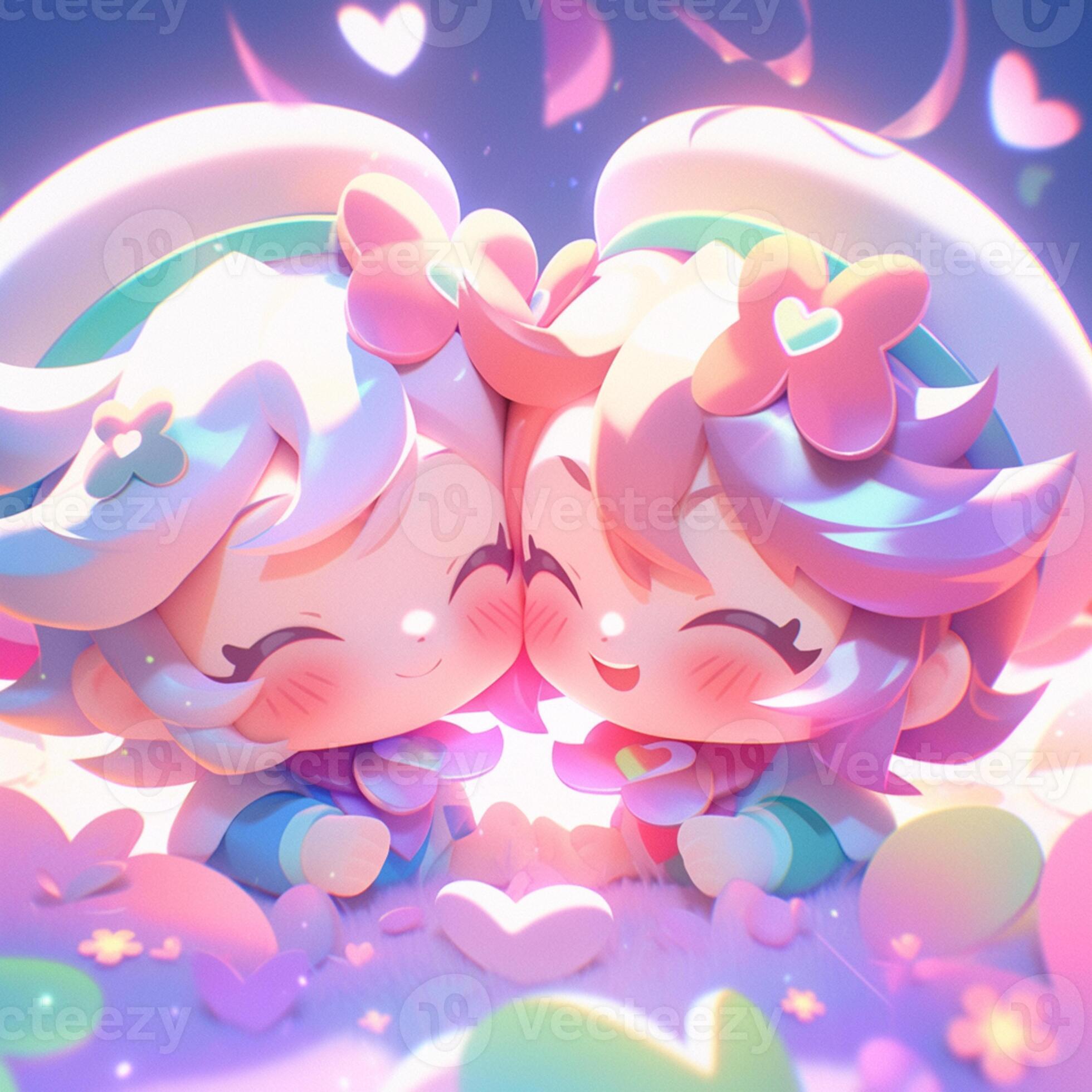 Premium AI Image  anime couple kissing in front of hearts with orange  background generative ai