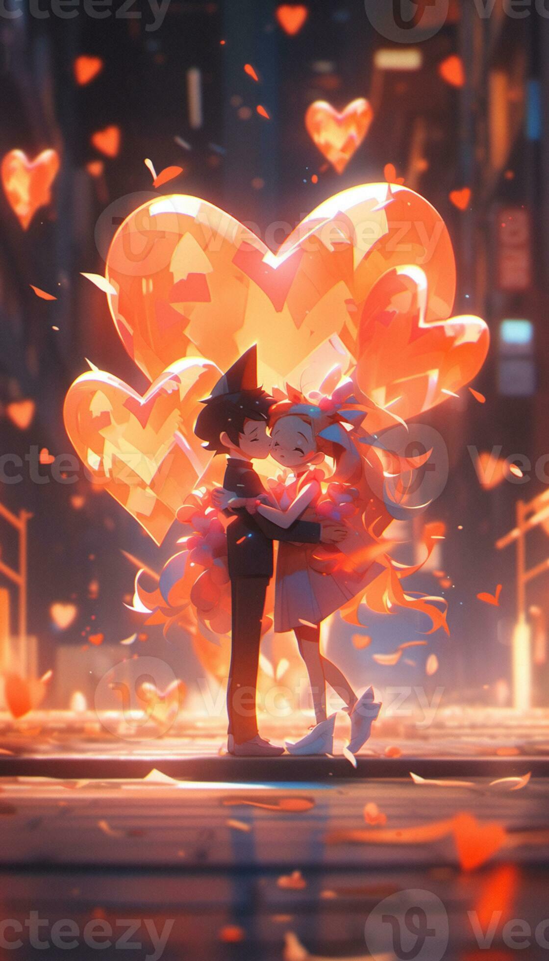 Premium AI Image  Anime couple kissing each other with hearts in the  background generative ai