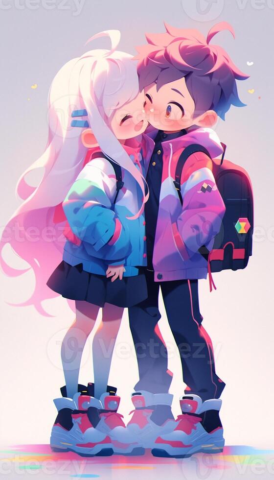 two best friends hugging anime