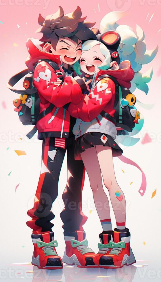 anime couple with backpacks and skateboard on a white background.  generative ai. 28391052 Stock Photo at Vecteezy