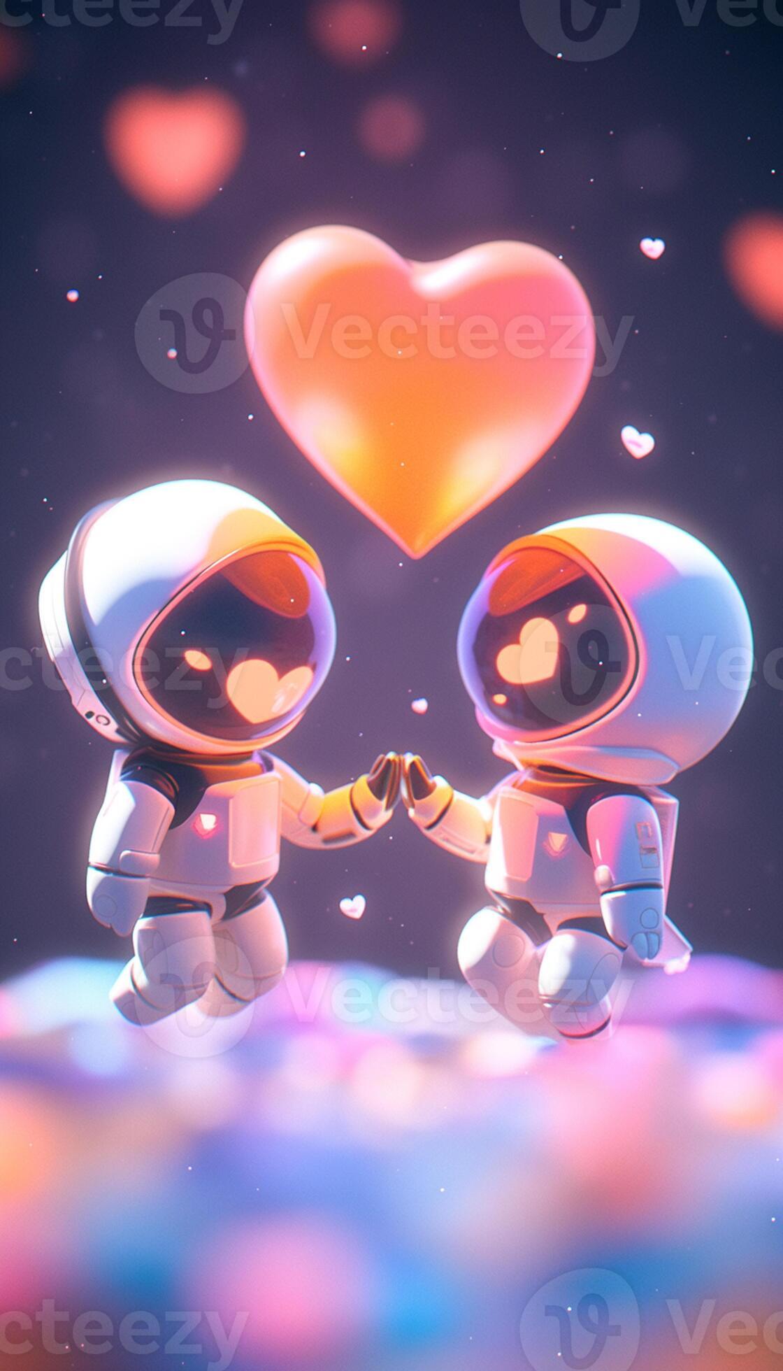 astronauts in space with heart shaped background. generative ai