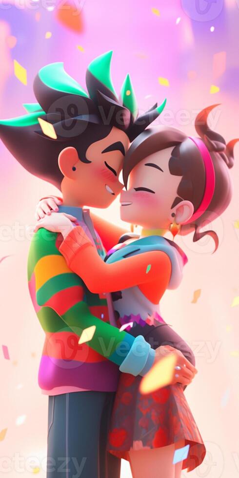 anime couple kissing in front of balloons and confetti. generative ai.  28391025 Stock Photo at Vecteezy