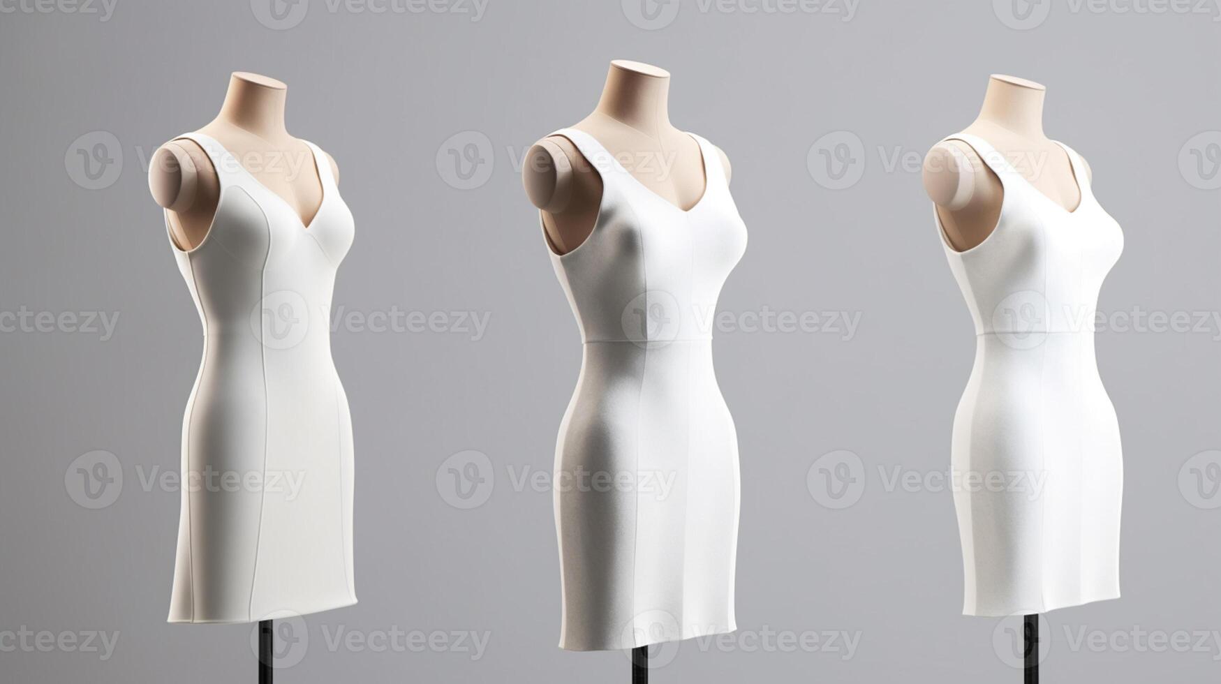 three mannequins of different sizes and shapes on a stand. generative ai. 28394644 Stock Photo