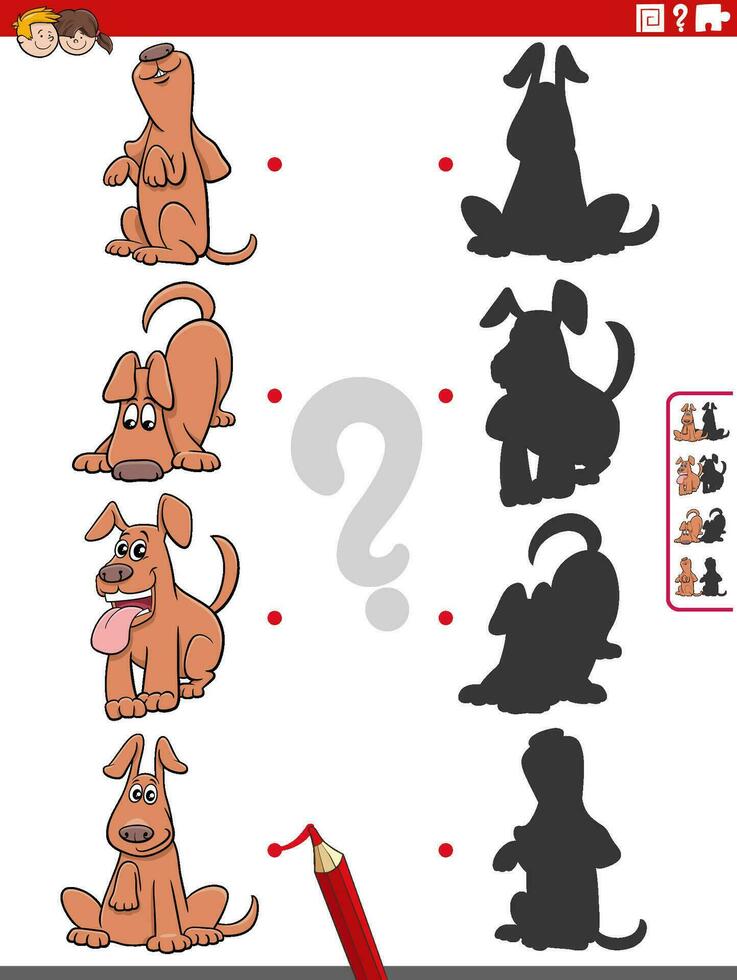 educational shadow game with cartoon dog characters vector