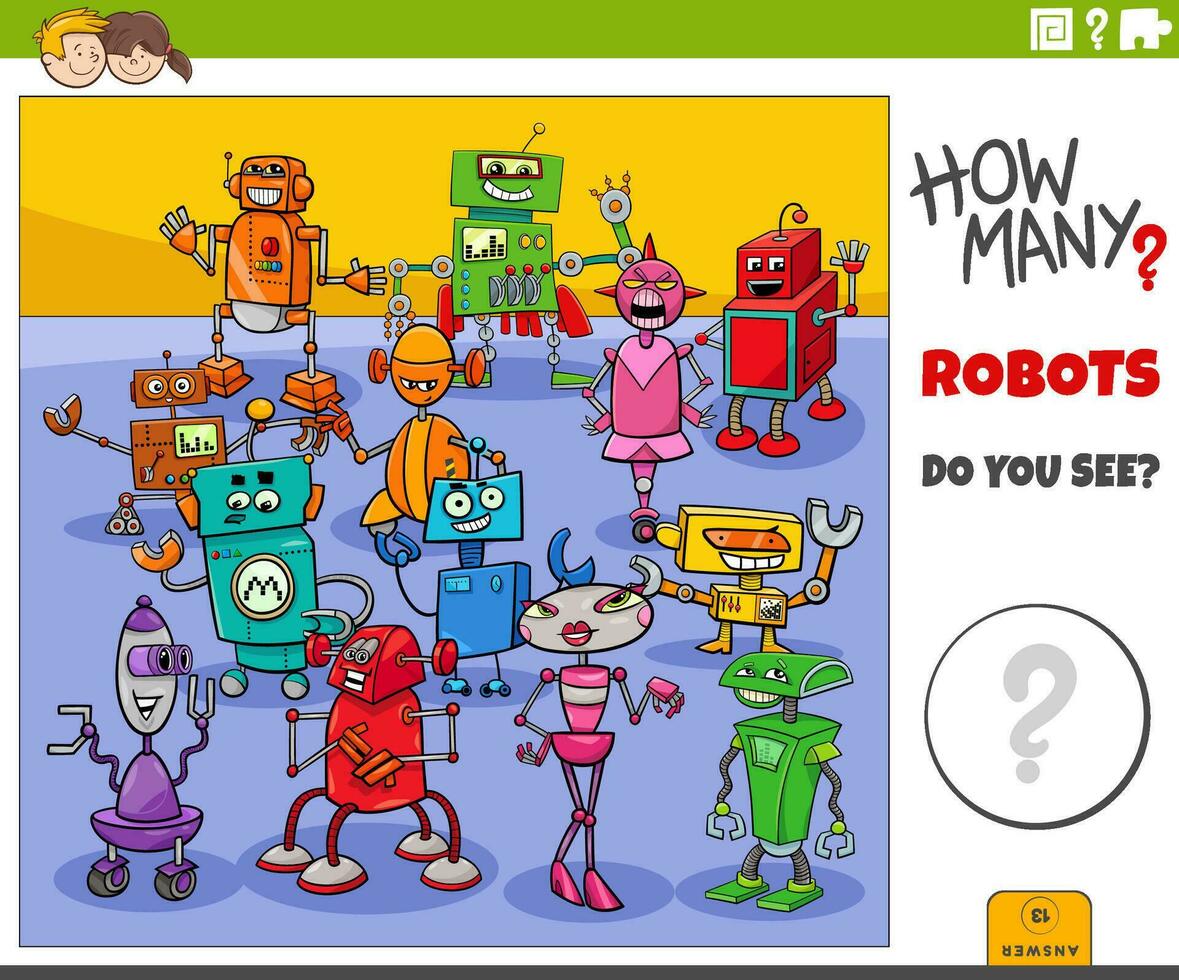 counting cartoon robots characters educational activity vector