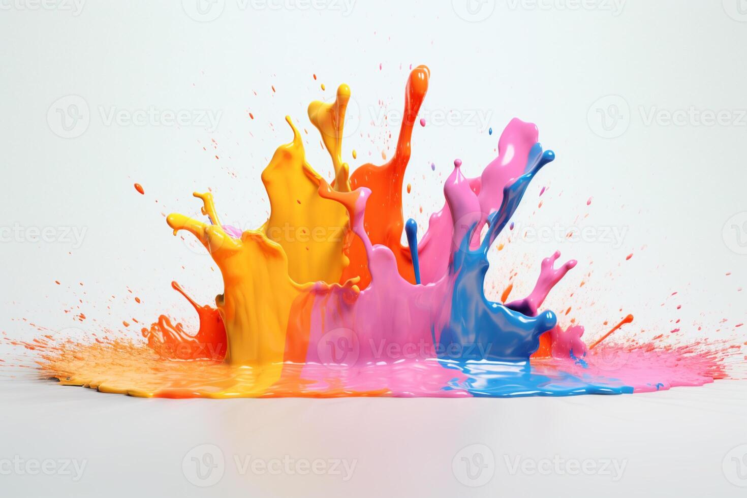 brightly colored paint splashing on a white surface with a white