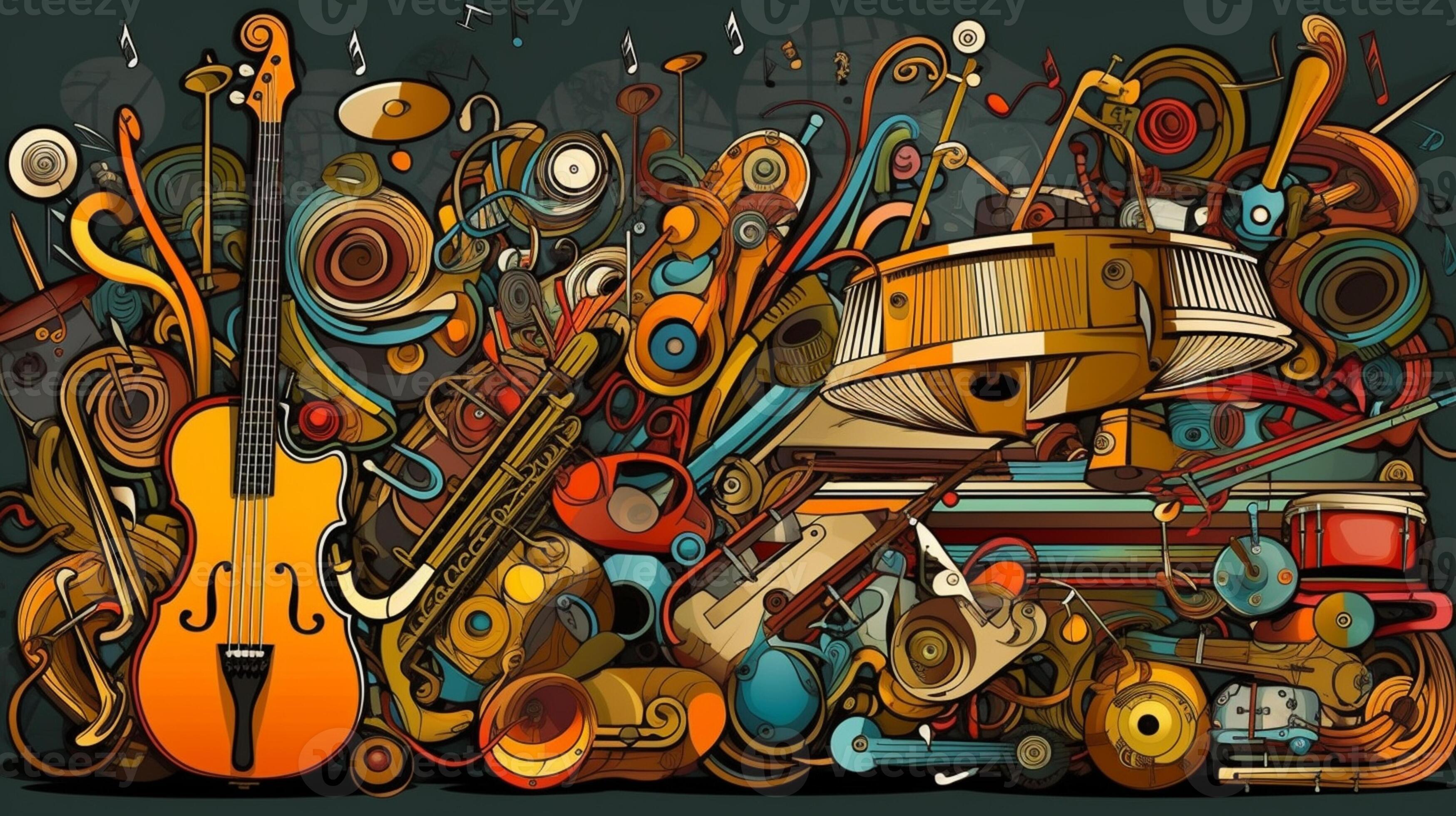 a close up of a bunch of musical instruments and instruments