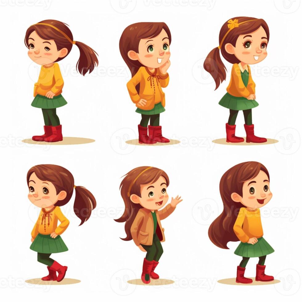 cartoon girl character in different poses. generative ai. 28404021 Stock Photo at Vecteezy