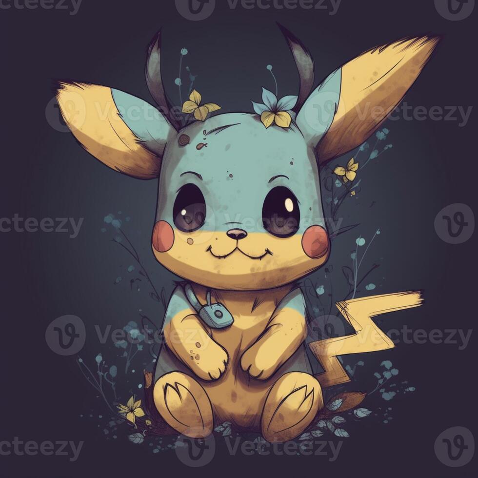 pokemon pikachu with butterflies and a scarf sitting on the ground