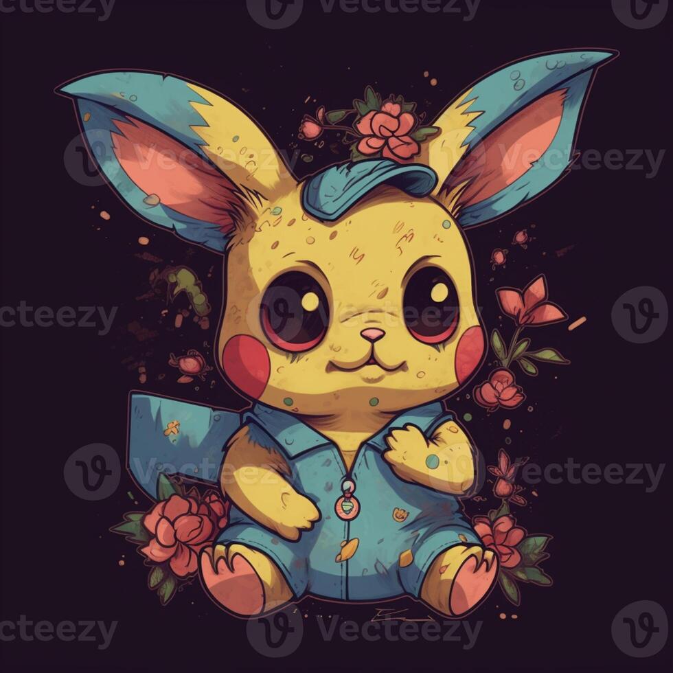 Pokémon Pikachu com flores dentro uma caixa em uma Rosa fundo. generativo  ai. 28398458 Foto de stock no Vecteezy