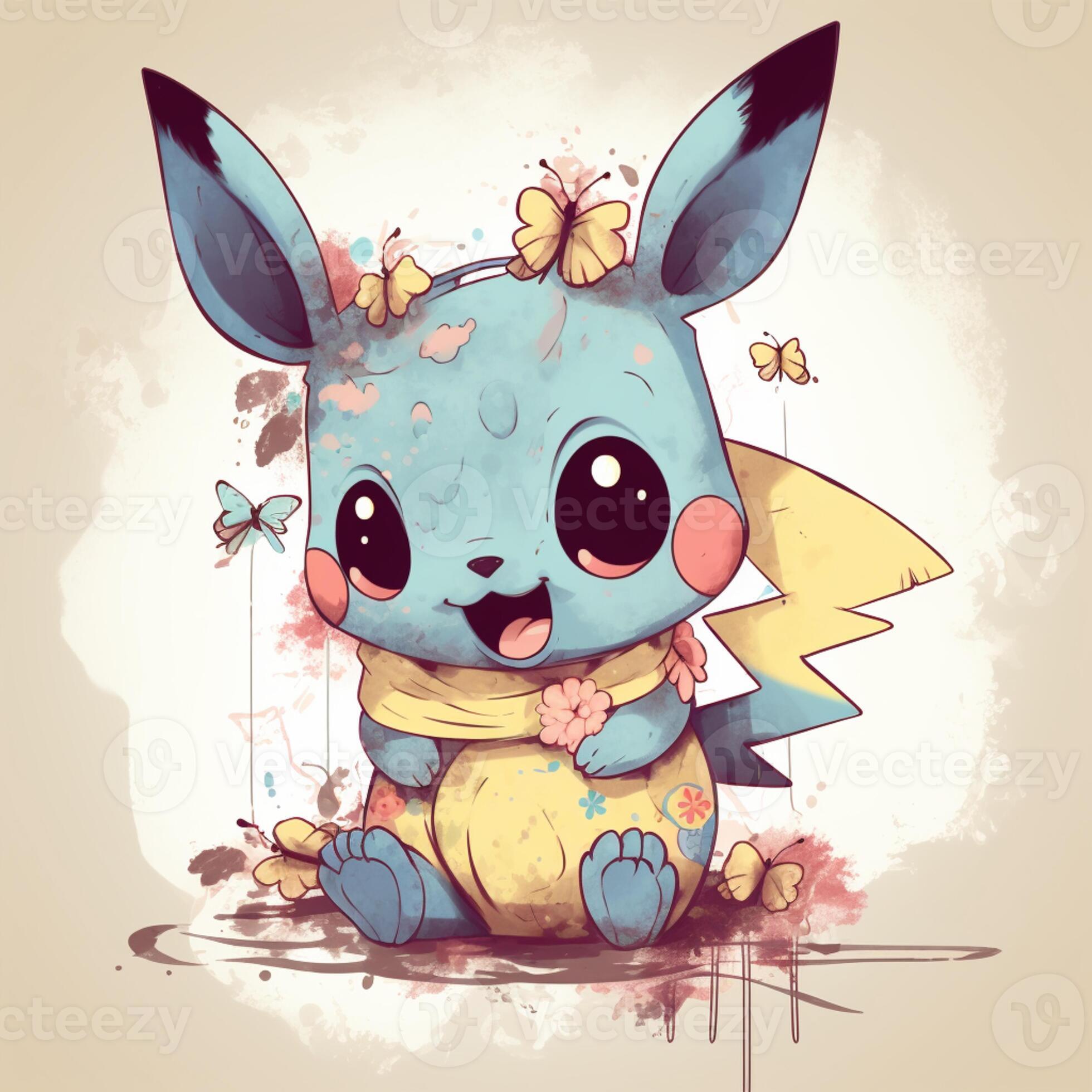 pokemon pikachu with butterflies and a scarf sitting on the ground