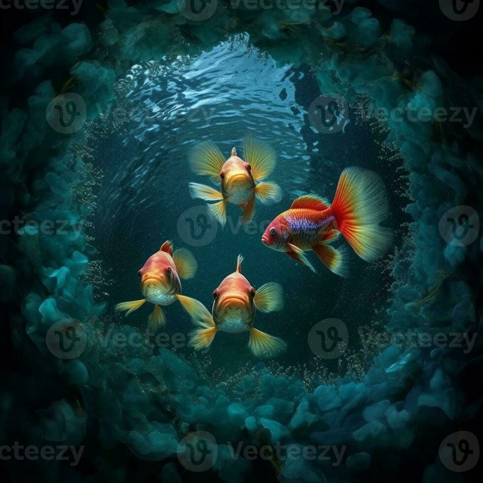allí son cuatro pescado nadando en un cuenco de agua. generativo ai. foto