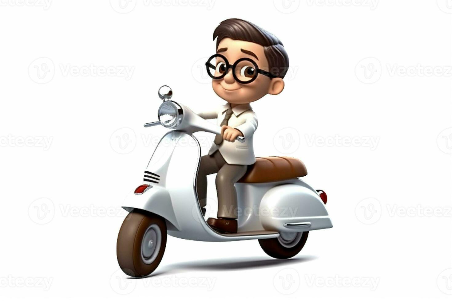dibujos animados hombre montando un scooter con un casco y lentes. generativo ai. foto