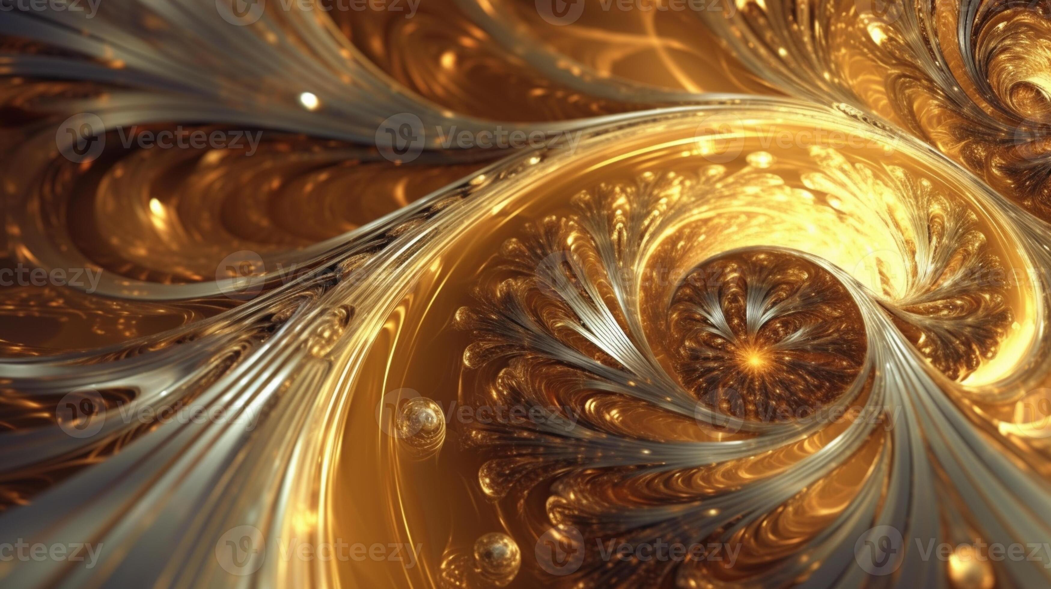 a close up of a golden and silver swirl with a black background