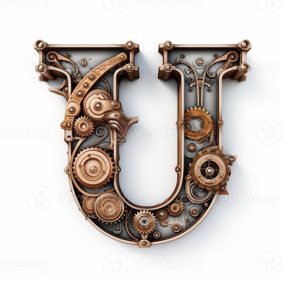 a close up of a metal letter with gears and gears. generative ai ...