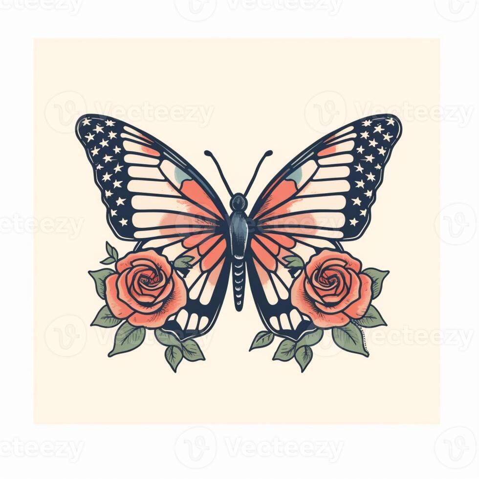 butterfly and rose tattoo design on a white background. generative ai