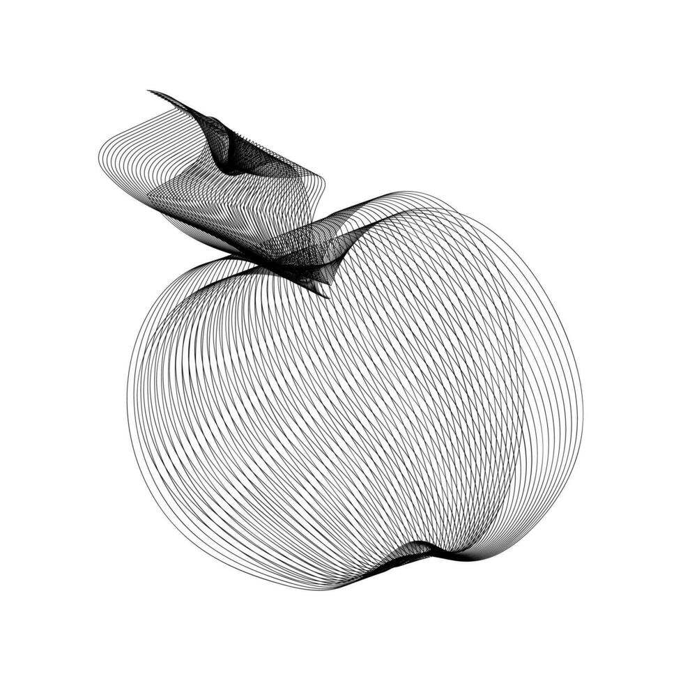 Black and white illustration of an apple. Apple from lines. vector