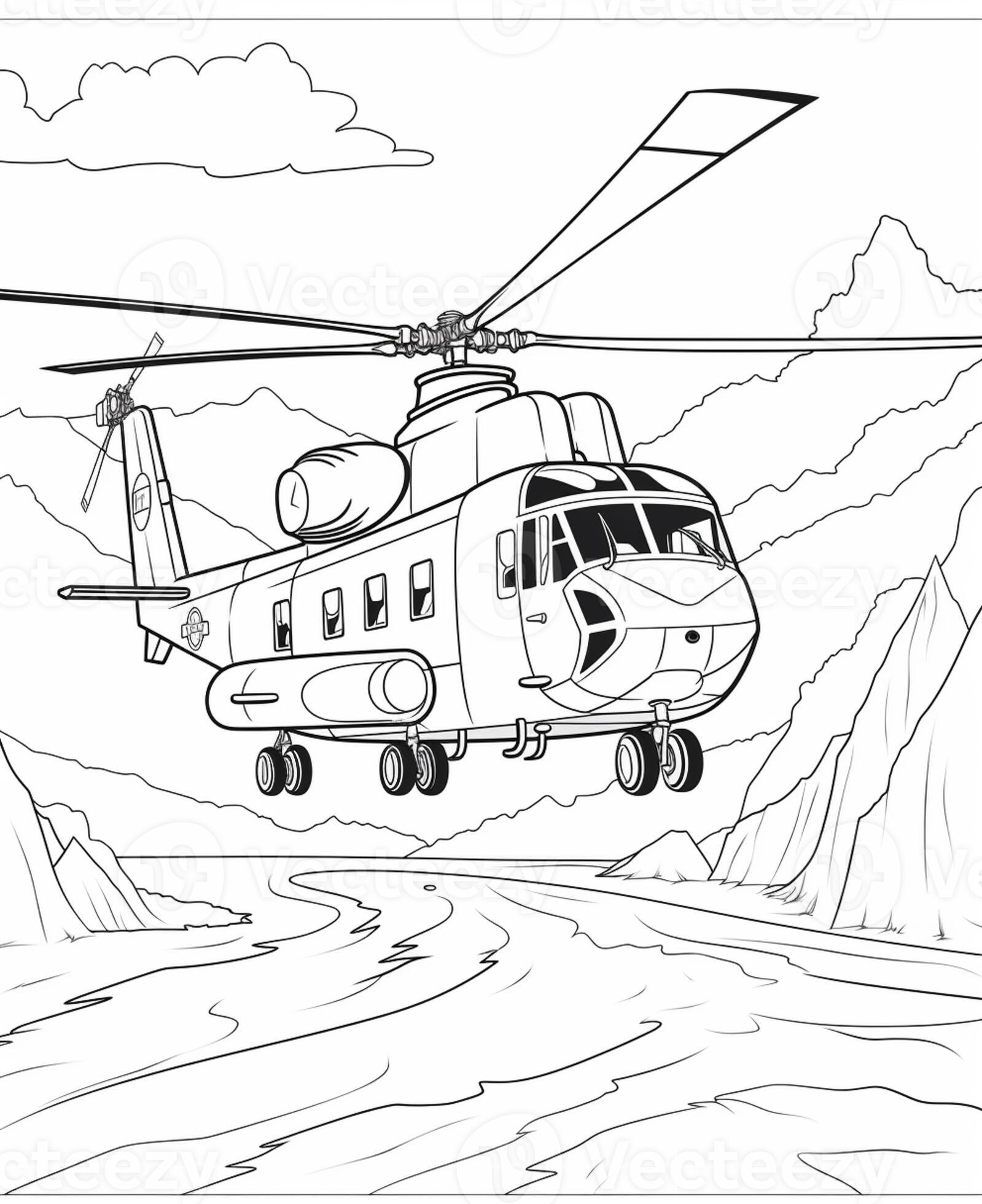 Army Helicopter Coloring Page - Coloring Pages Of A Helicopter Flying Over A Mountain Range Generative Ai Photo 