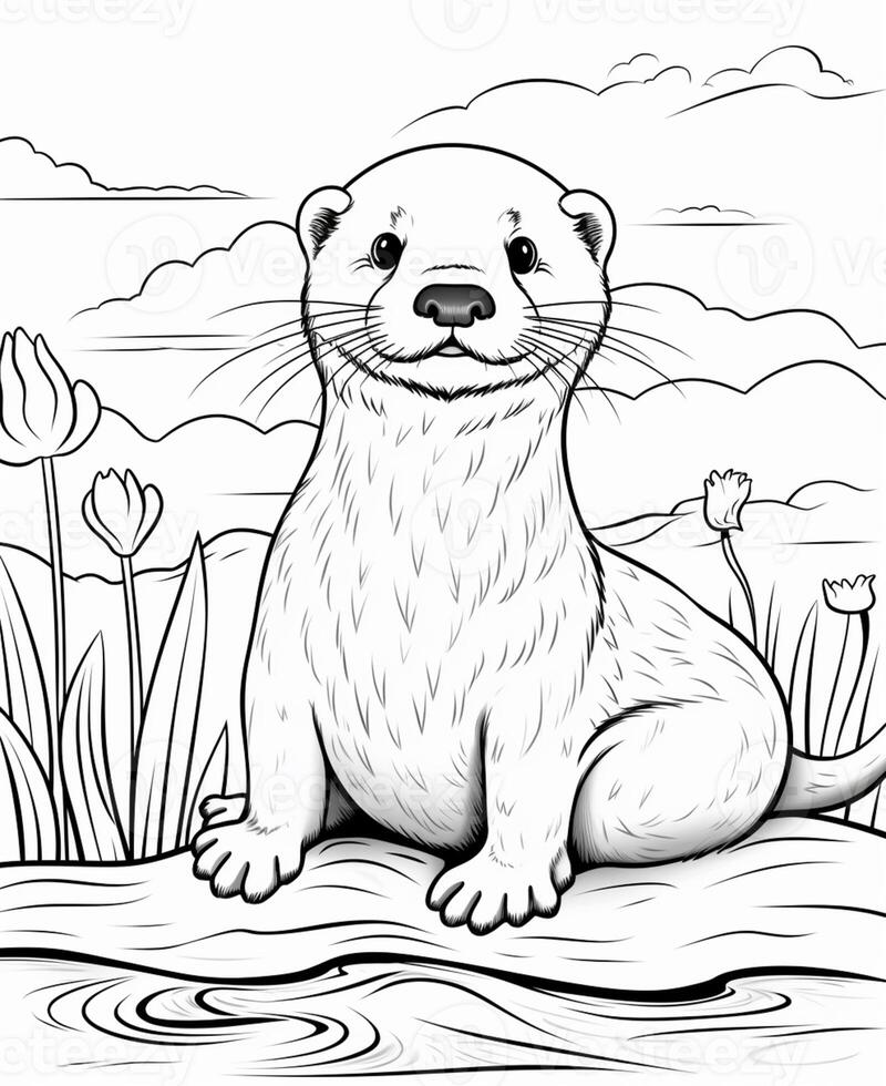 Coloring pages of otters for kids