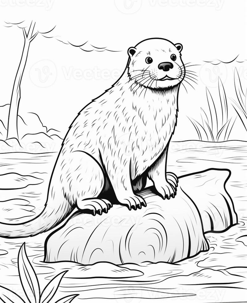 coloring pages of otters for kids. generative ai. 28425889 Stock Photo
