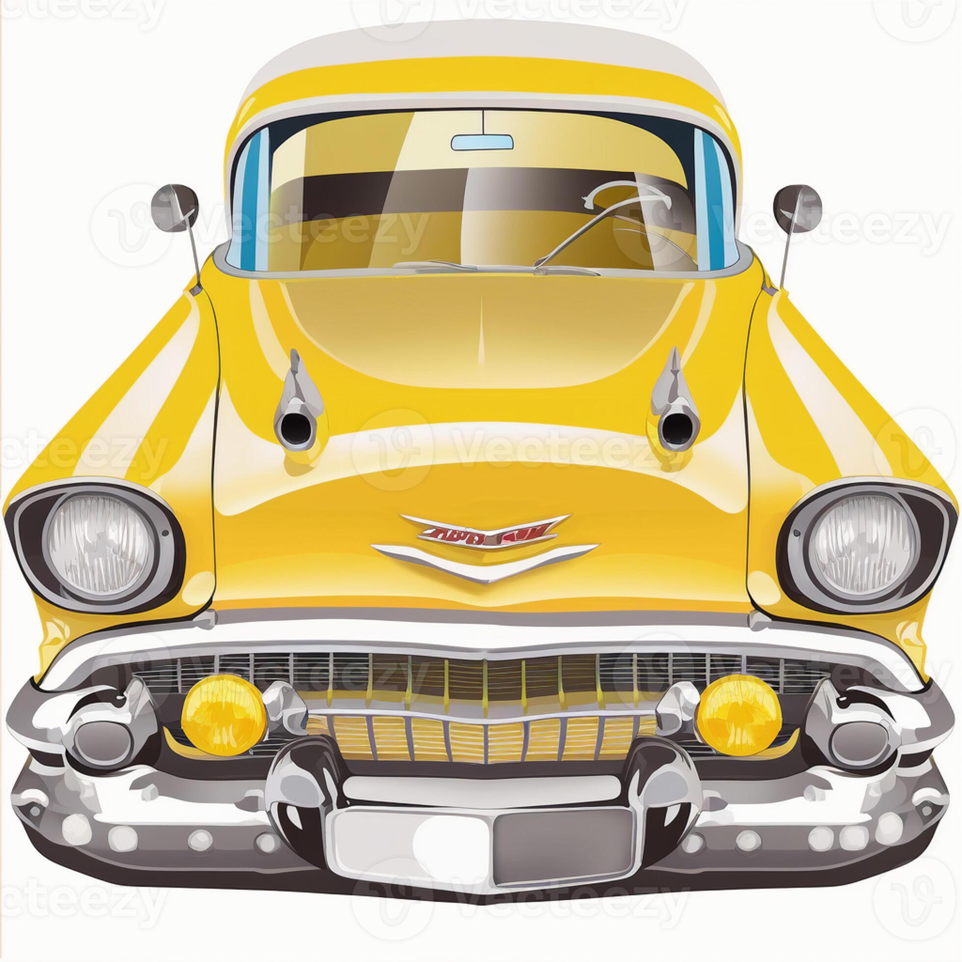 illustration of a classic yellow car with a white top and yellow bumper