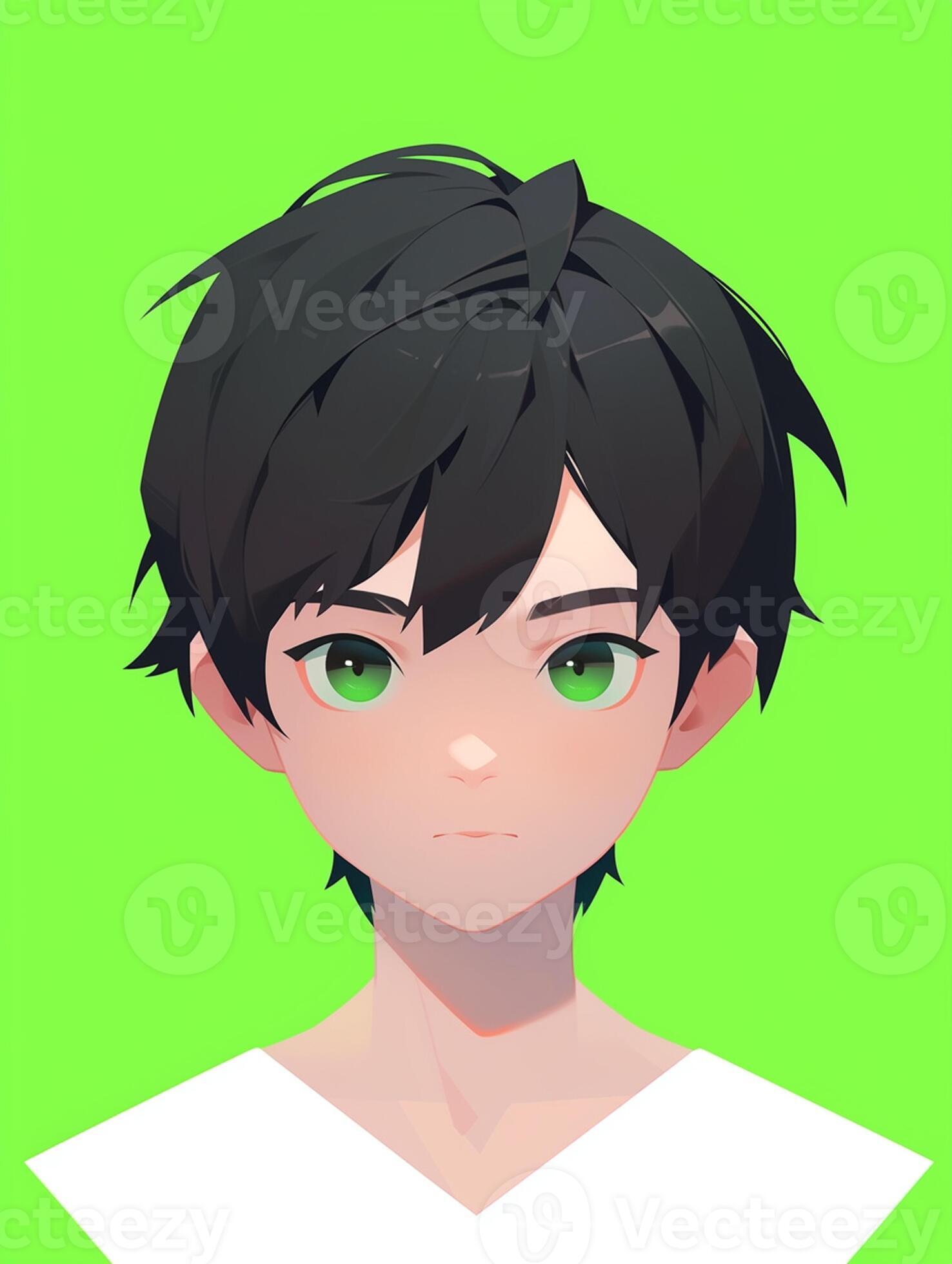 anime boy with green eyes and a tie in a forest. generative ai