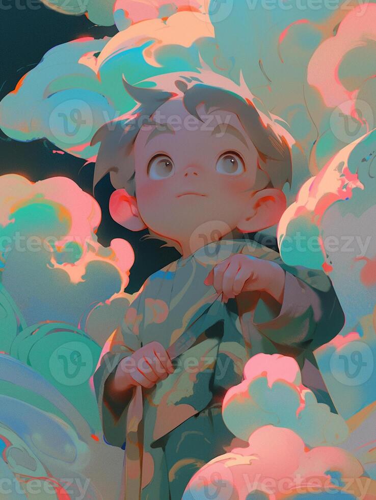 Premium AI Image  anime boy with a backpack and birds flying around him  generative ai