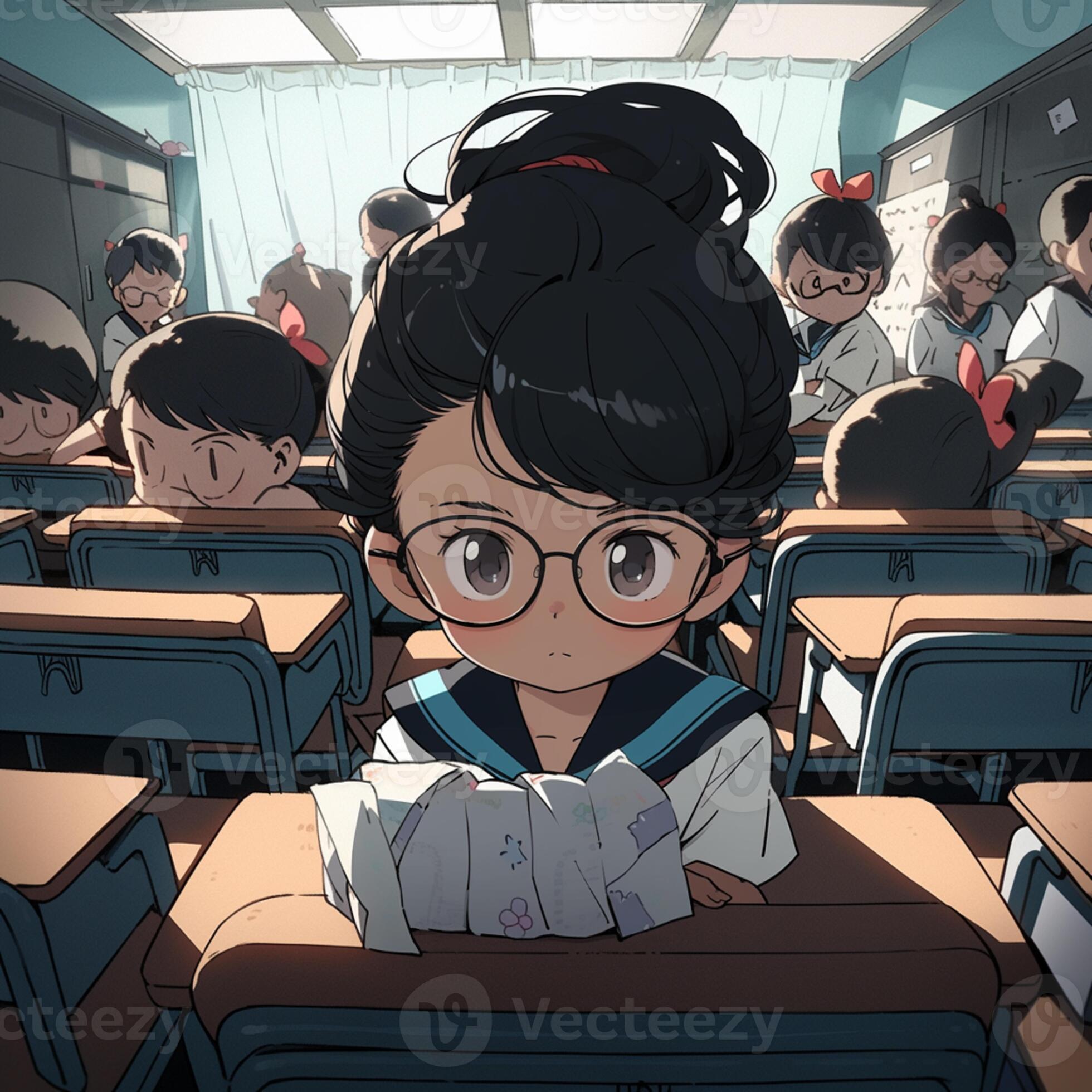 Premium Photo  Anime girl sitting at desk in classroom with other students  in background generative ai