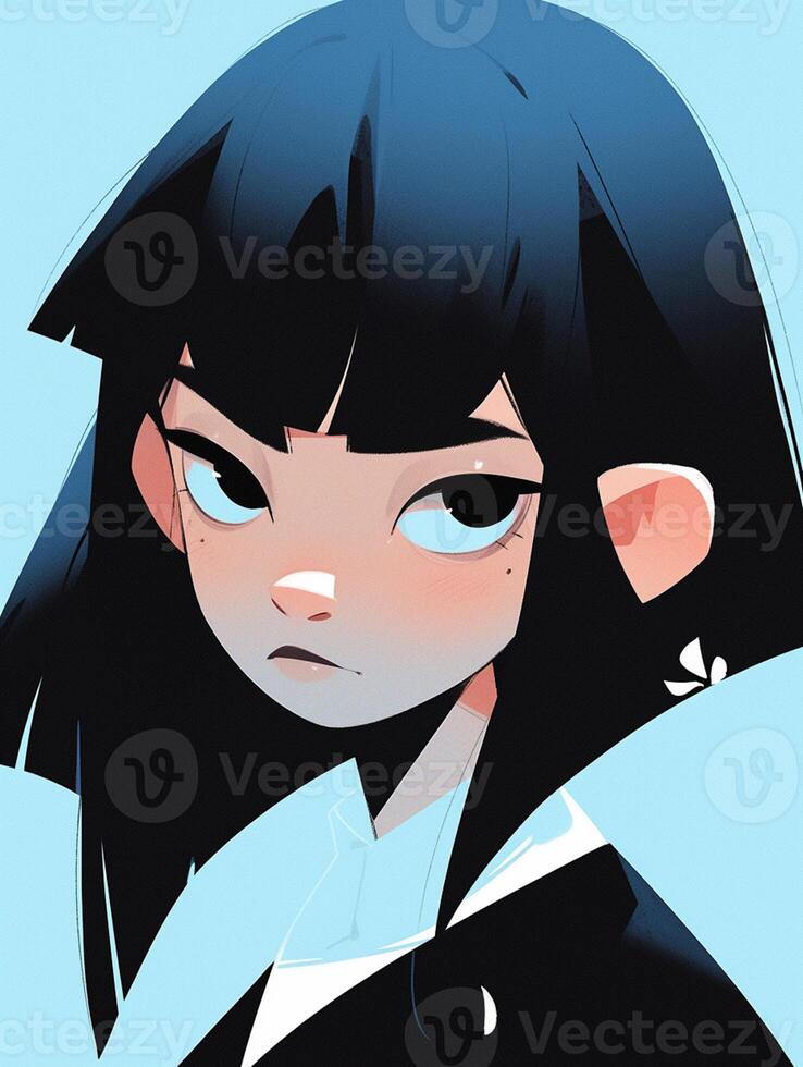 anime boy with blue eyes and black hair staring at the camera