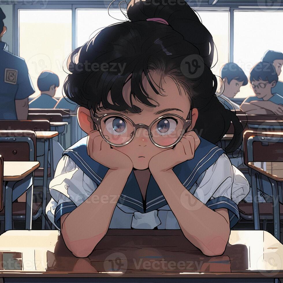 Premium Photo  Anime girl sitting at desk in classroom with other students  in background generative ai