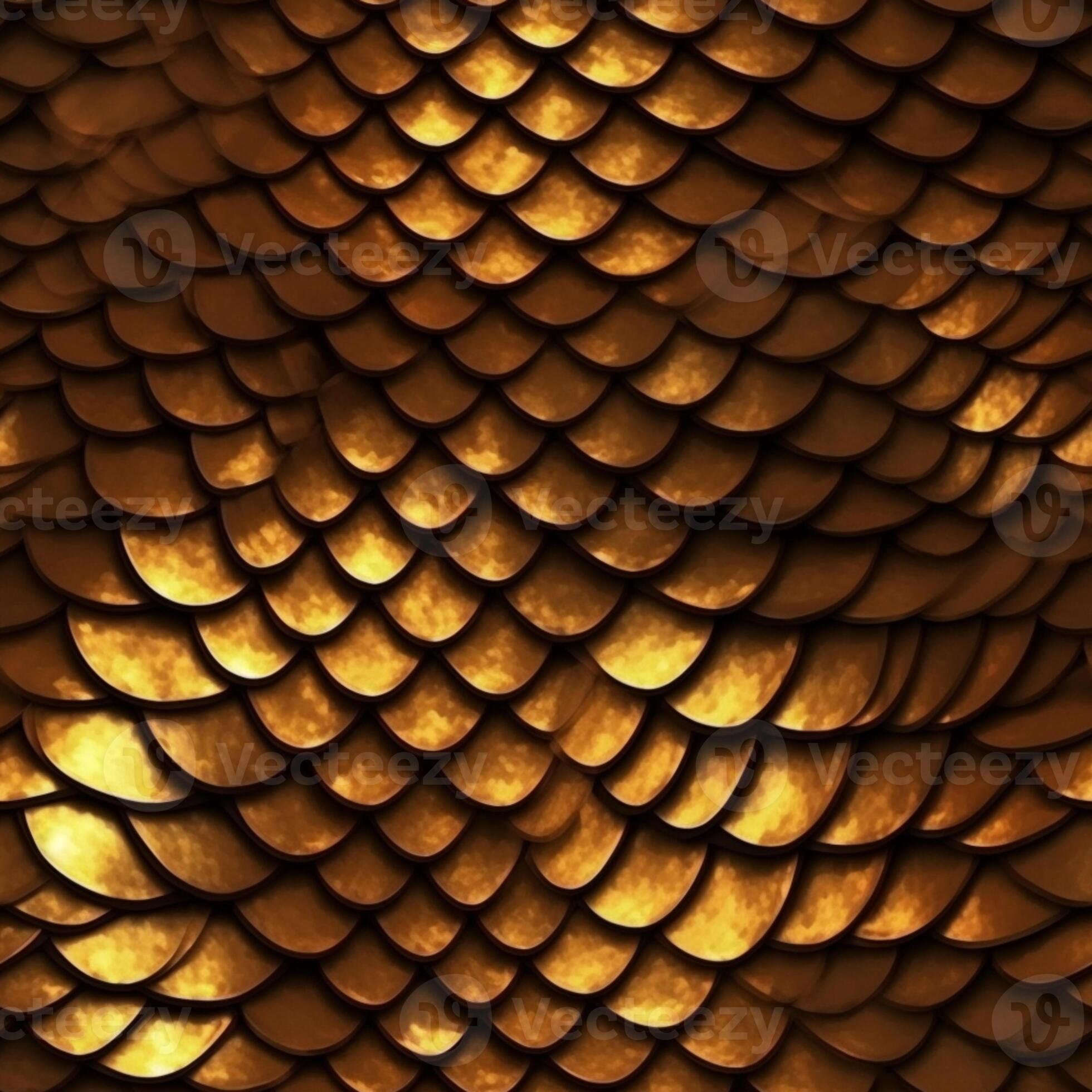 a close up of a gold dragon scale pattern on a wall. generative ai