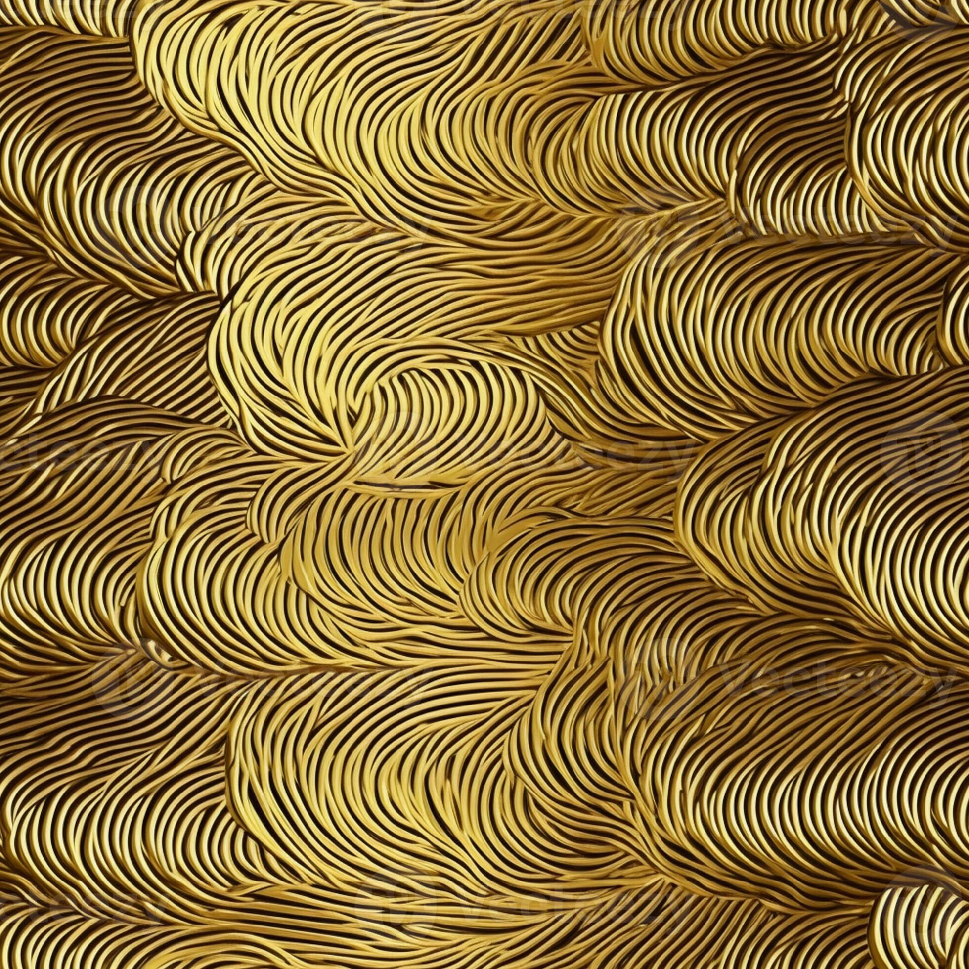 a close up of a gold plate with a pattern of wavy lines. generative ai