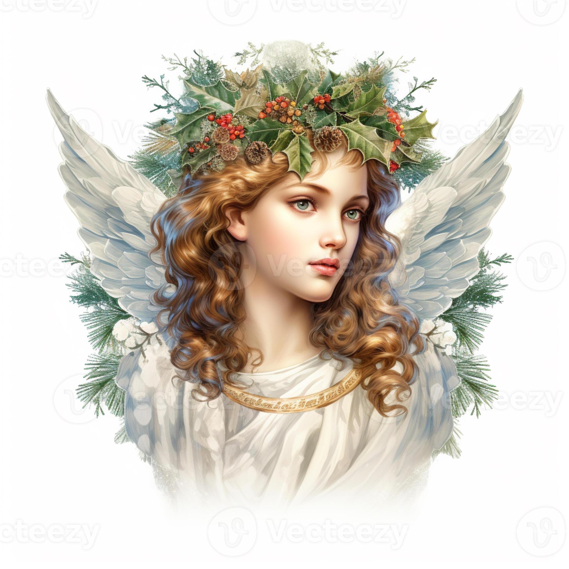 there is a painting of a young angel with a wreath on her head