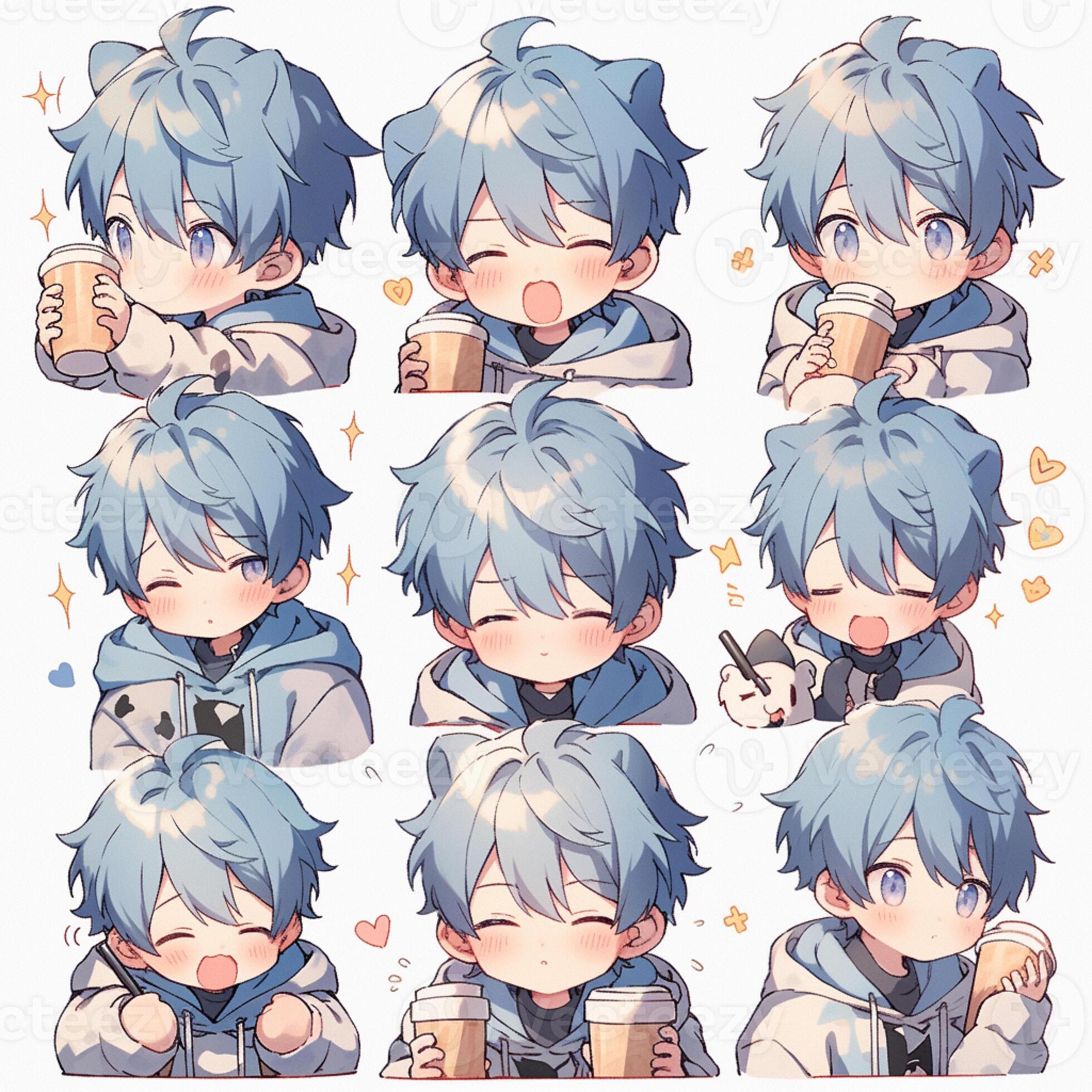 anime character with different facial expressions and various