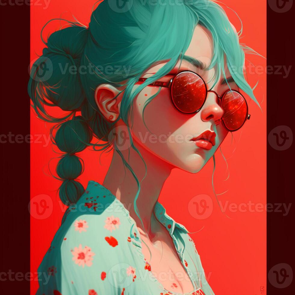 illustration of anime girl with glasses Stock Photo