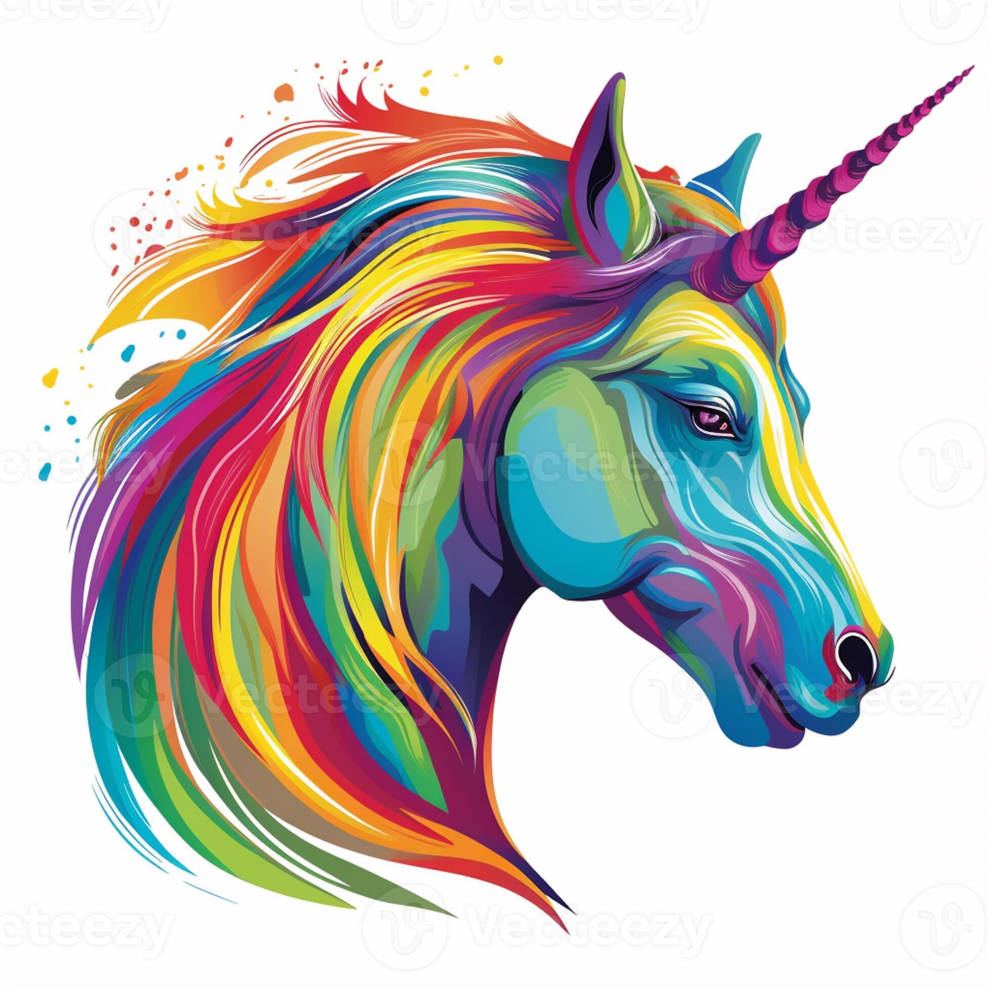 A Close Up Of A Colorful Unicorns Head With A Long Mane Generative Ai A Close Up Of A Colorful Unicorns Head With A Long Mane Generative Ai Photo