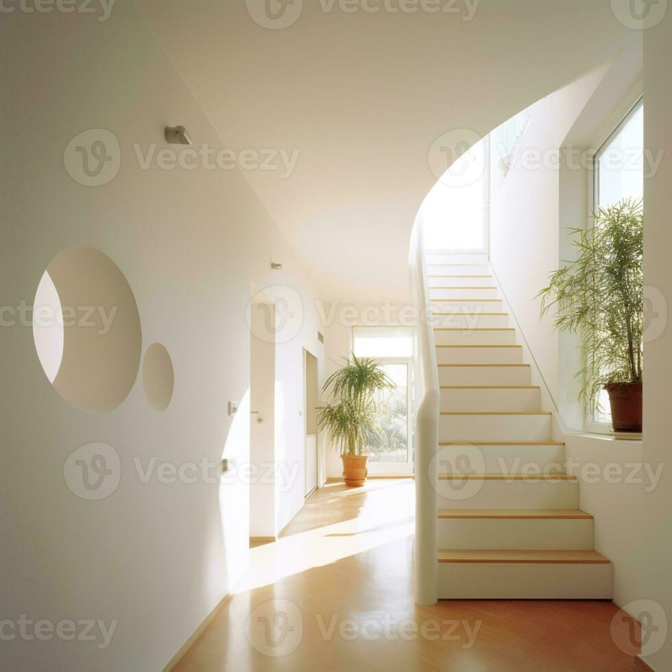 allí es un escalera líder a un segundo piso en un casa. generativo ai. foto