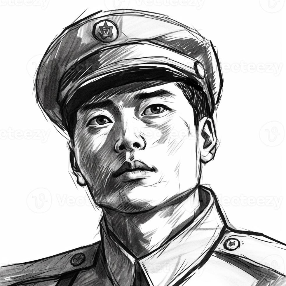 a drawing of a man in a uniform looks to the side. generative ai