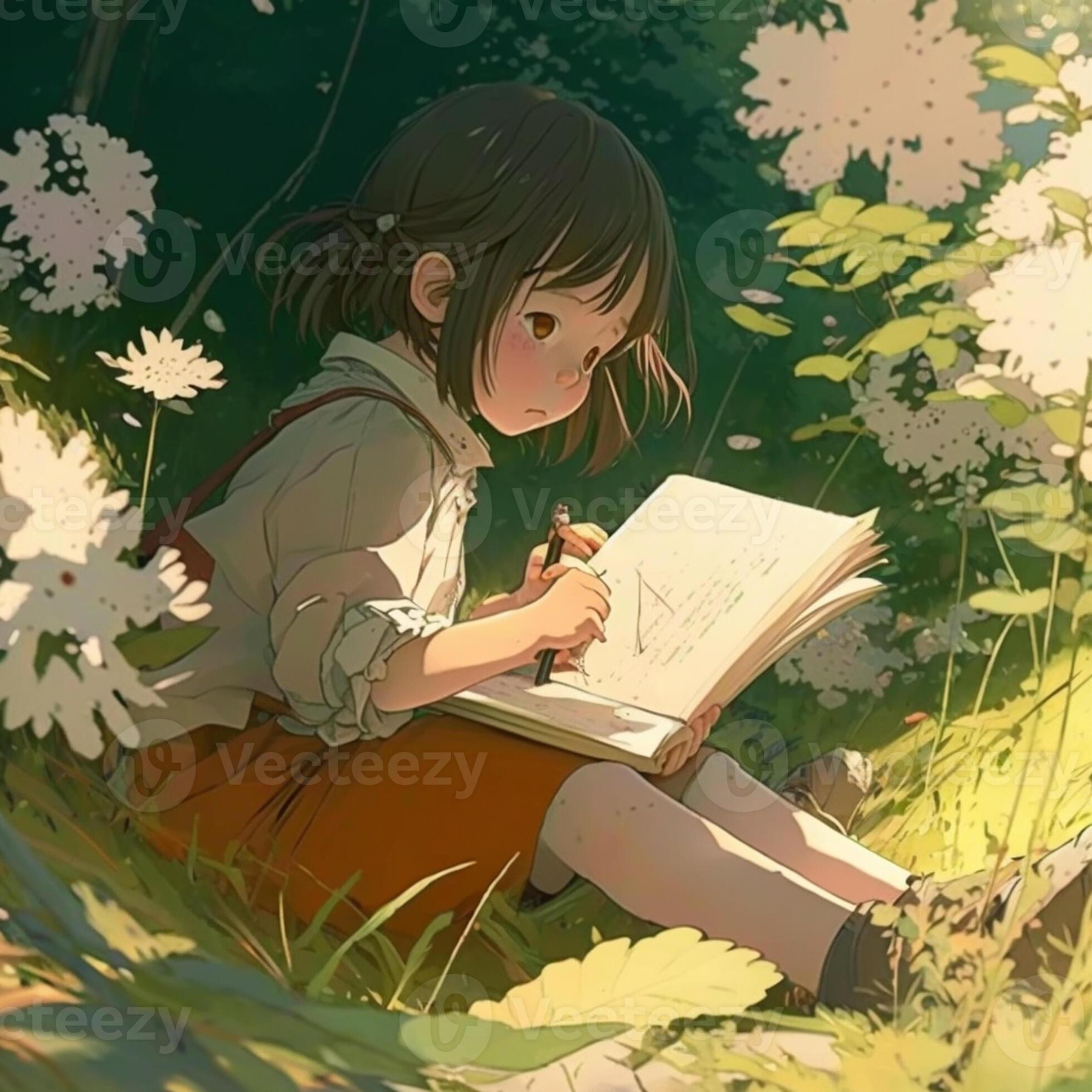 anime girl writing