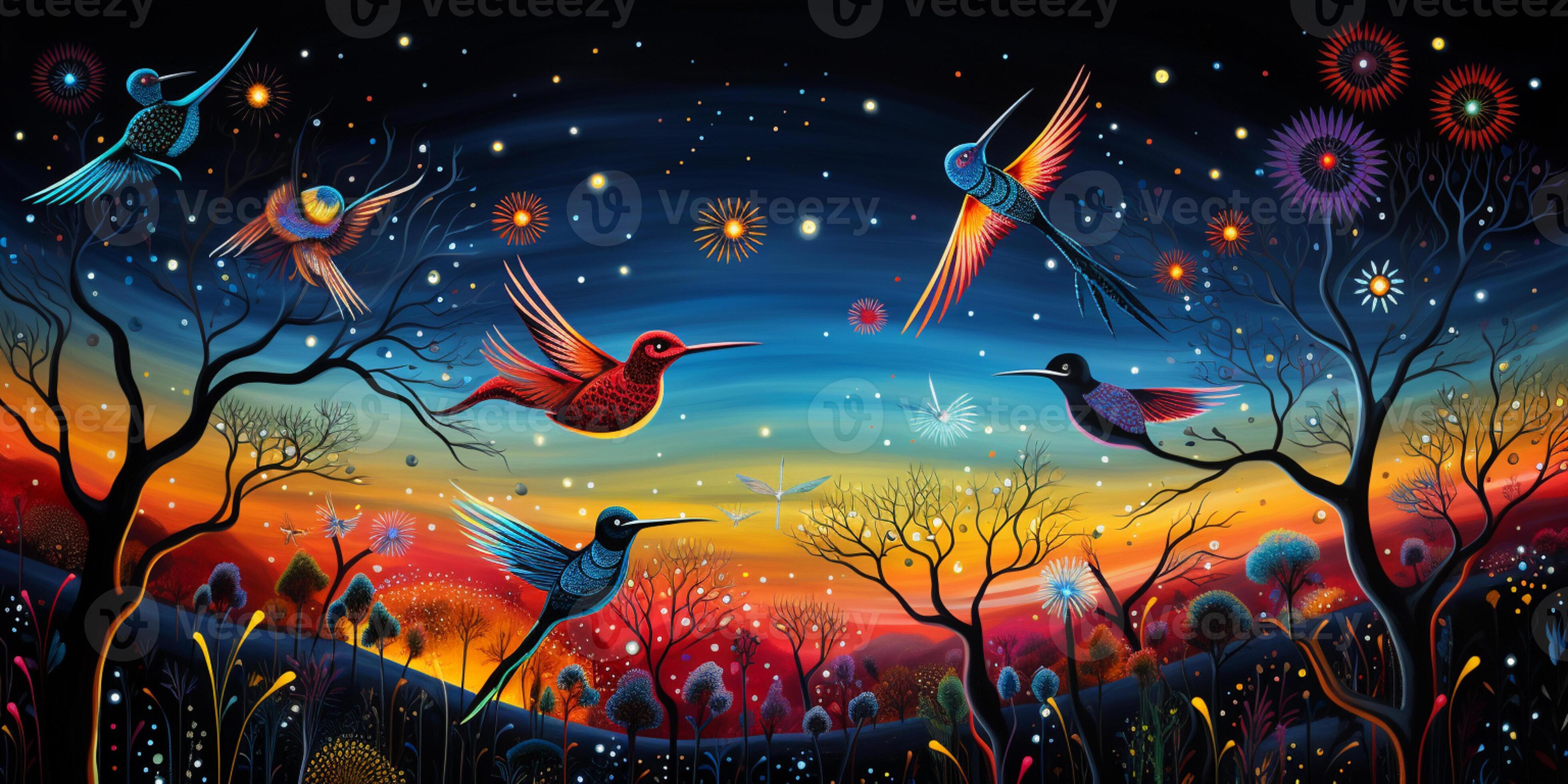 brightly-colored-birds-flying-in-the-night-sky-with-trees-and-flowers-generative-ai-photo.jpg