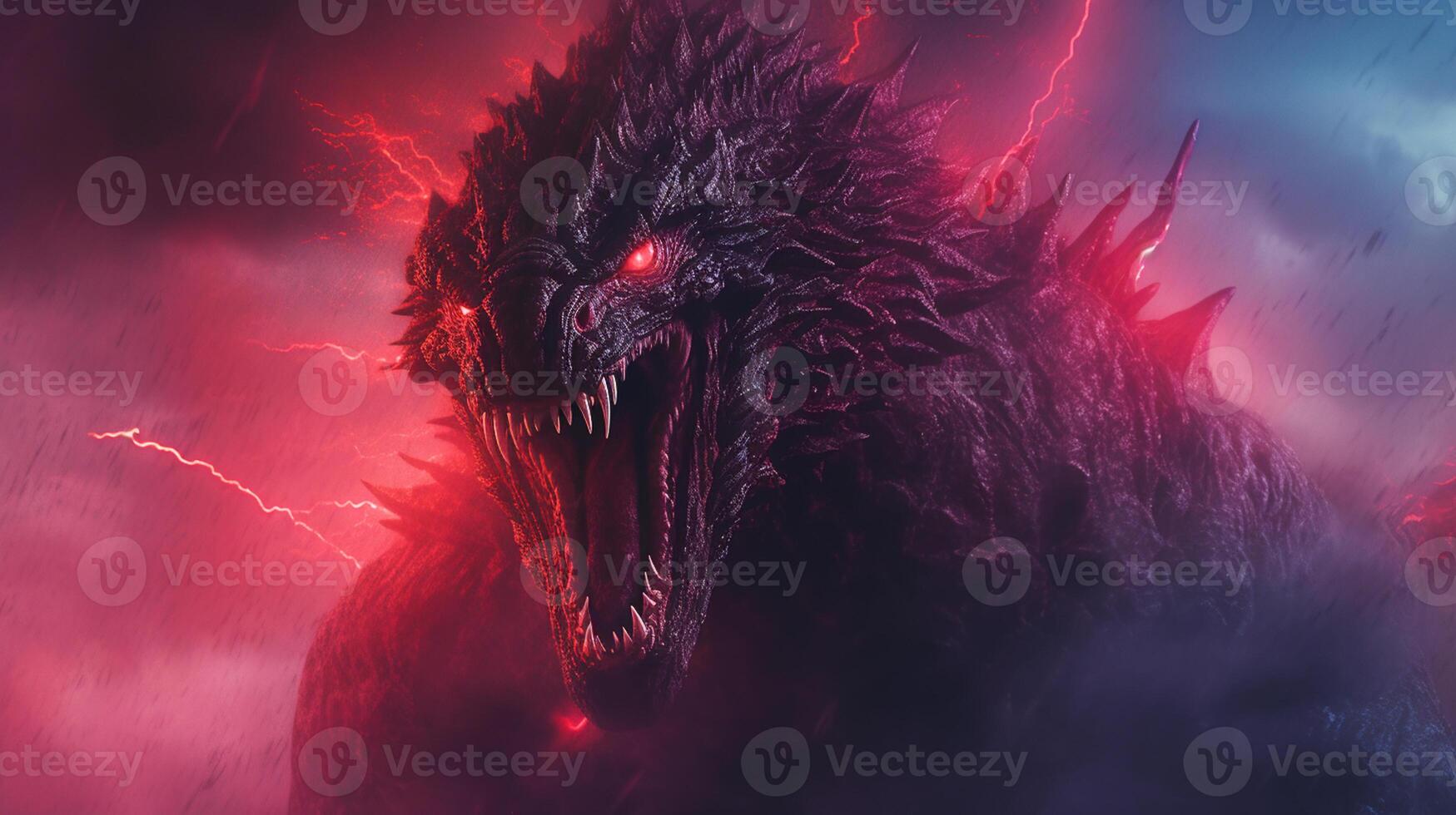 godzilla with lightning in the background. generative ai. 28459192