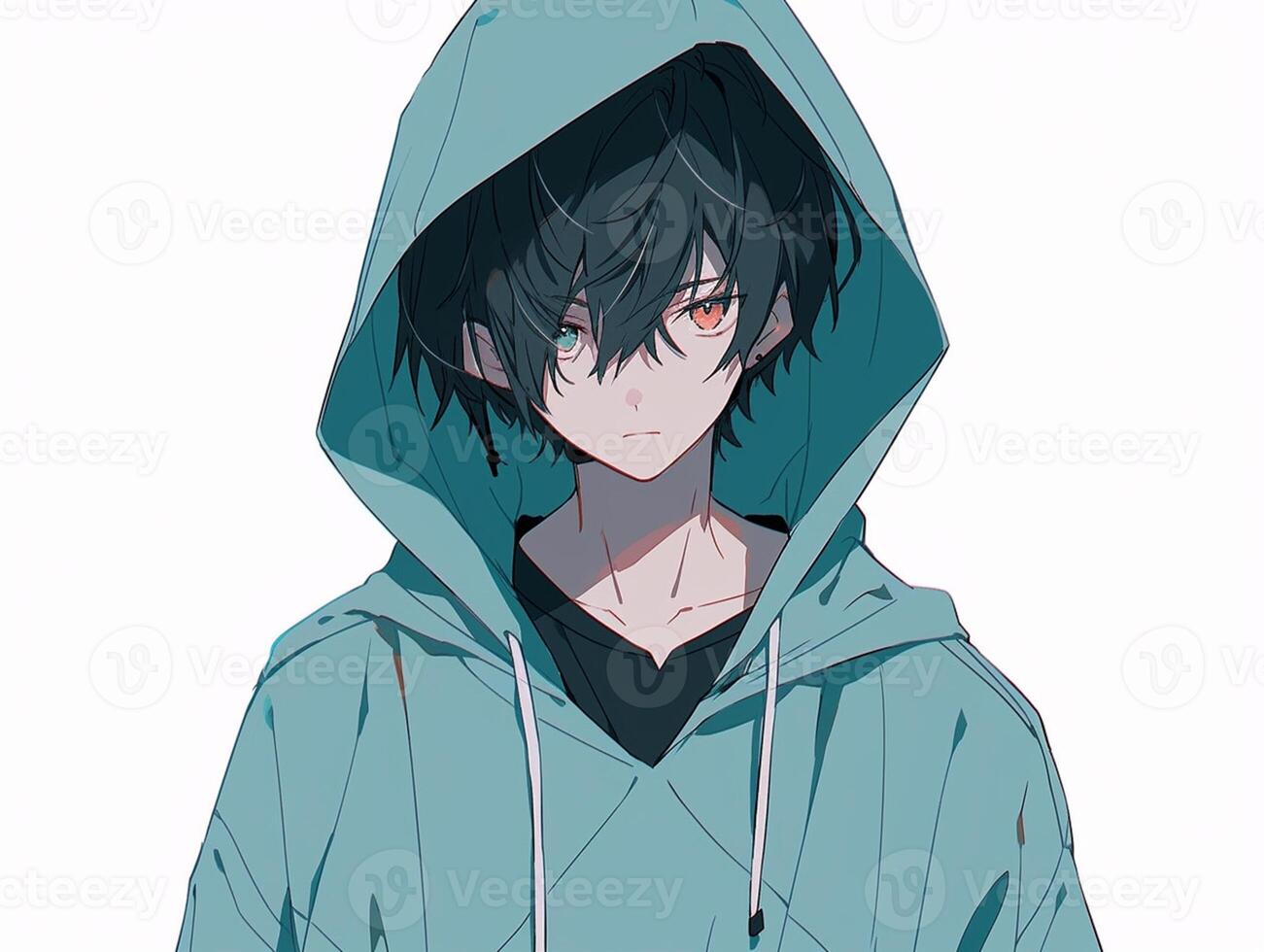 Premium AI Image  anime boy in a hoodie with a rainbow background  generative ai