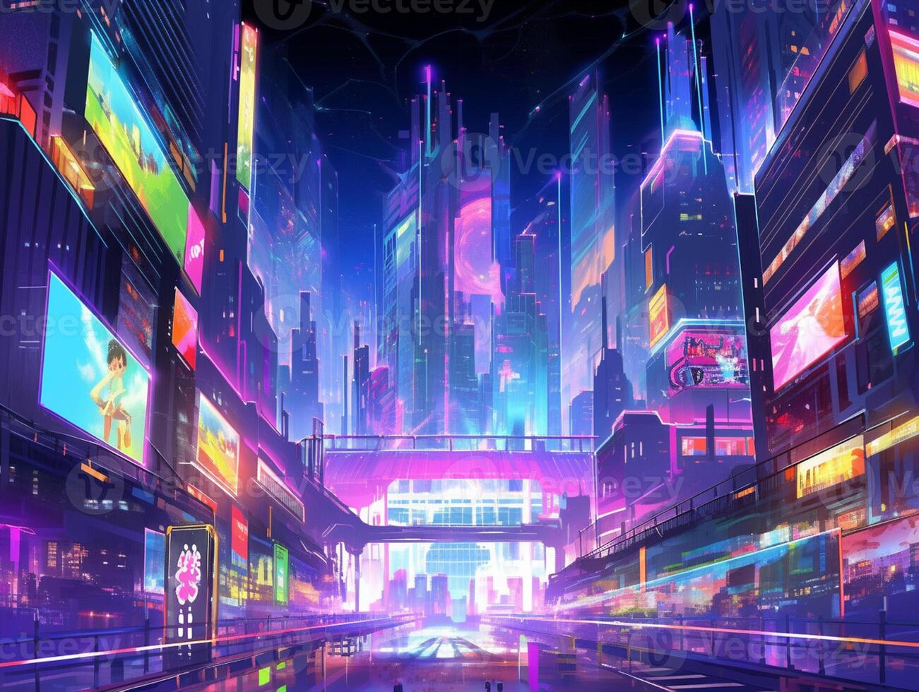 The neon-lit streets of a cyberpunk anime night city with this captivating  4K wallpaper generated ai 26481539 Stock Photo at Vecteezy