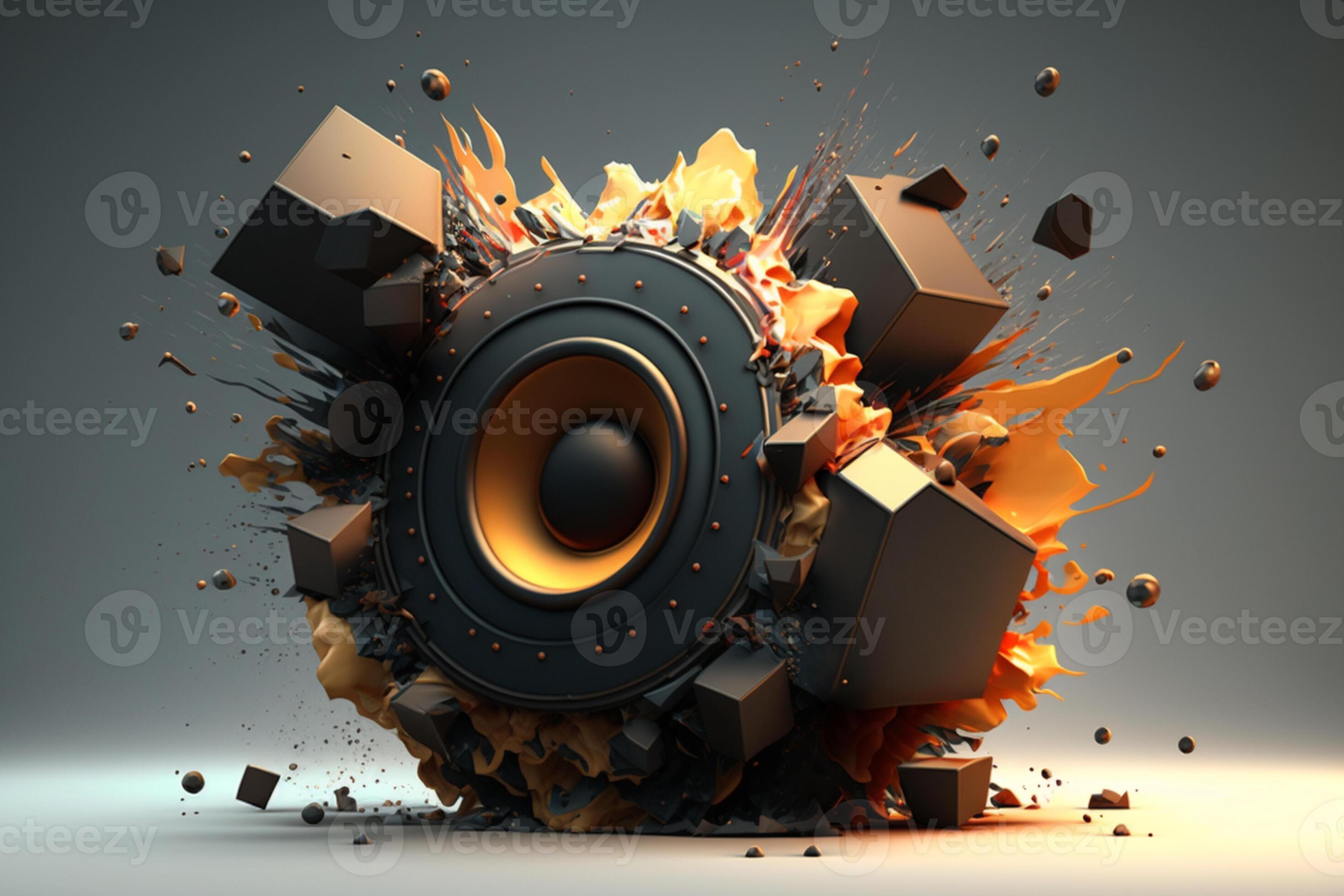 arafed speaker with a fire and smoke exploding out of it. generative ai