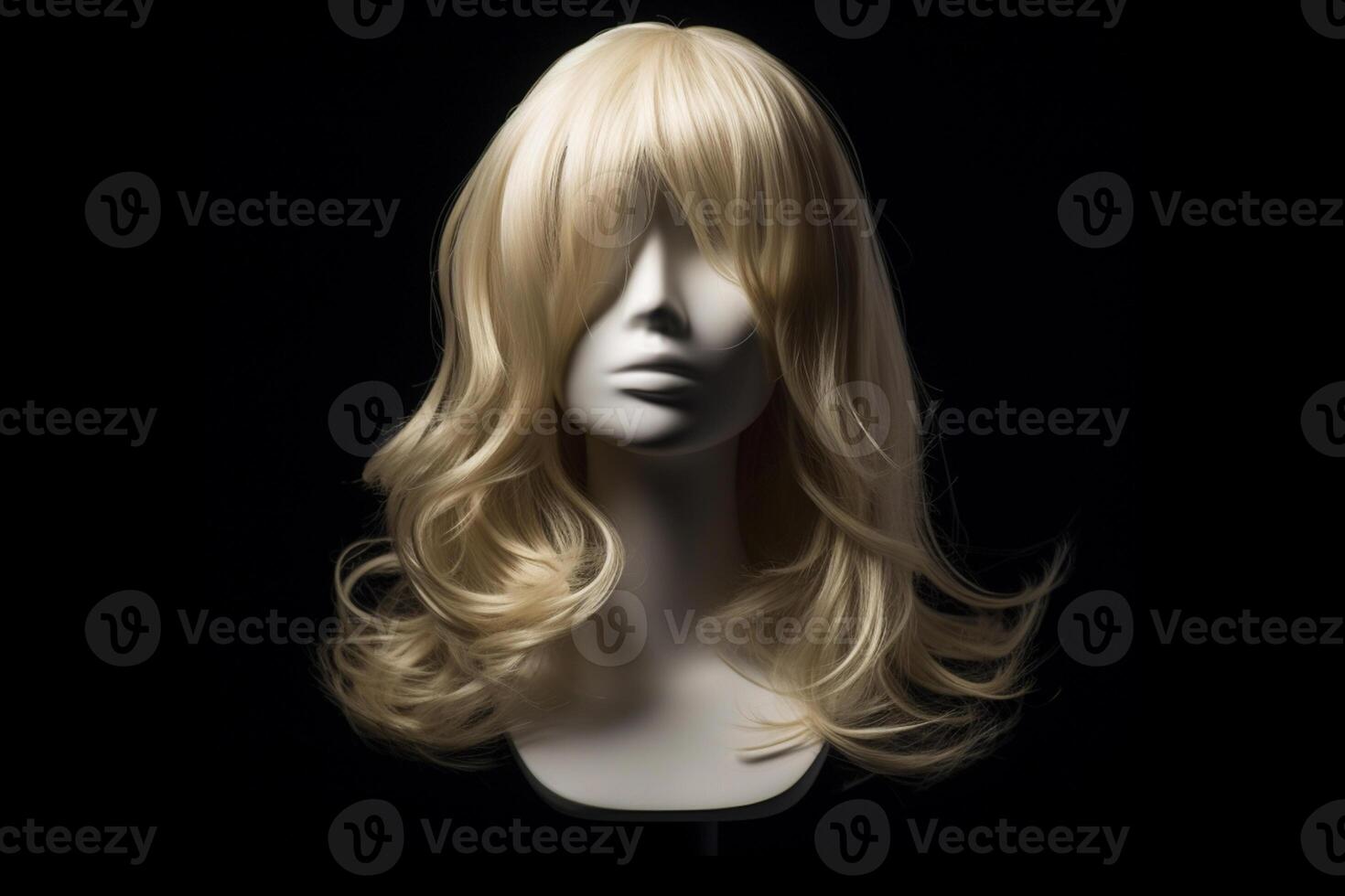 blond wig with long bangs on a mannequin head. generative ai. 28463332