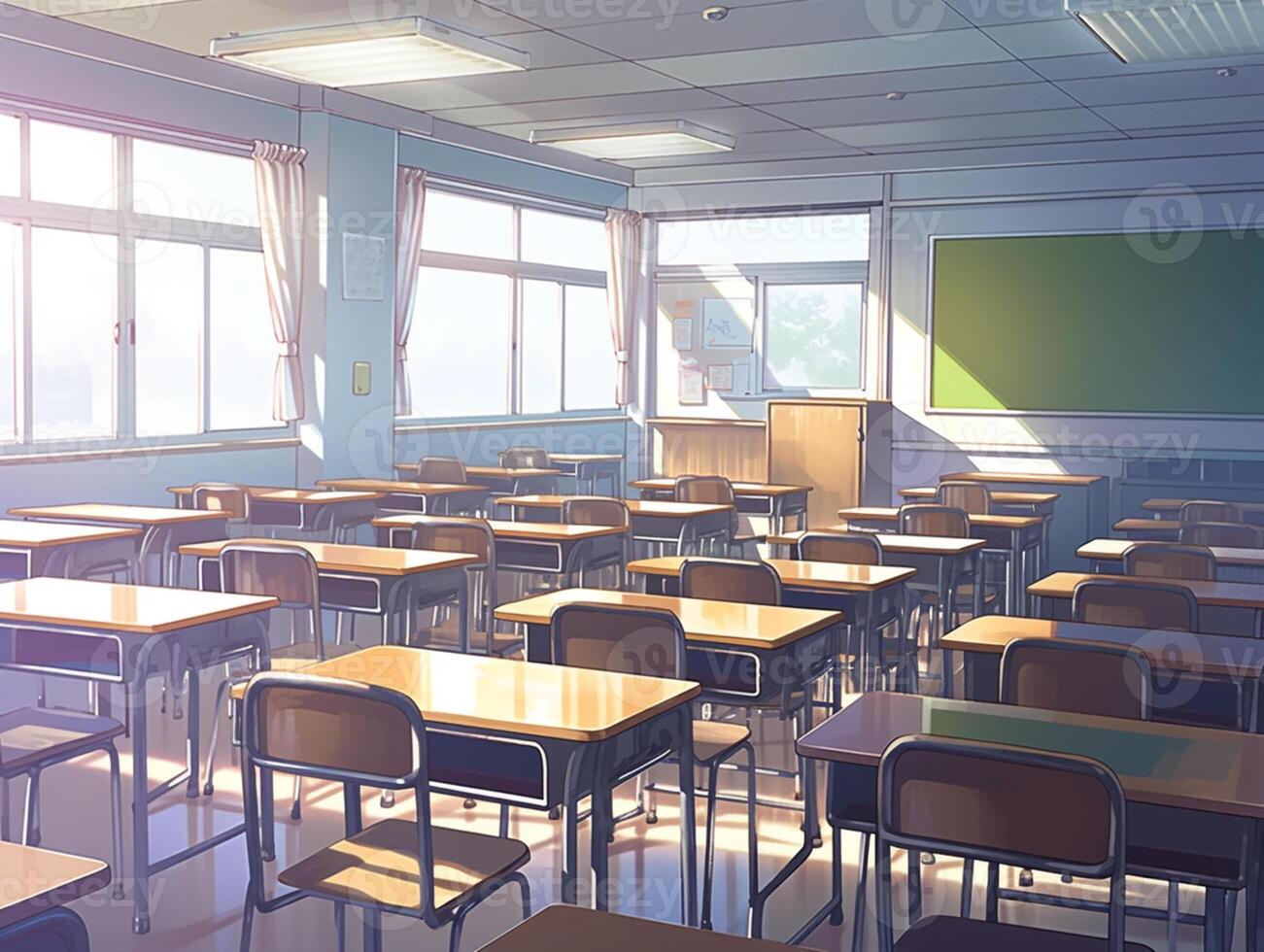 Deserted Anime Classroom: Just Sun, Desks and Chairs, AI Generative Stock  Illustration - Illustration of windows, building: 269289705