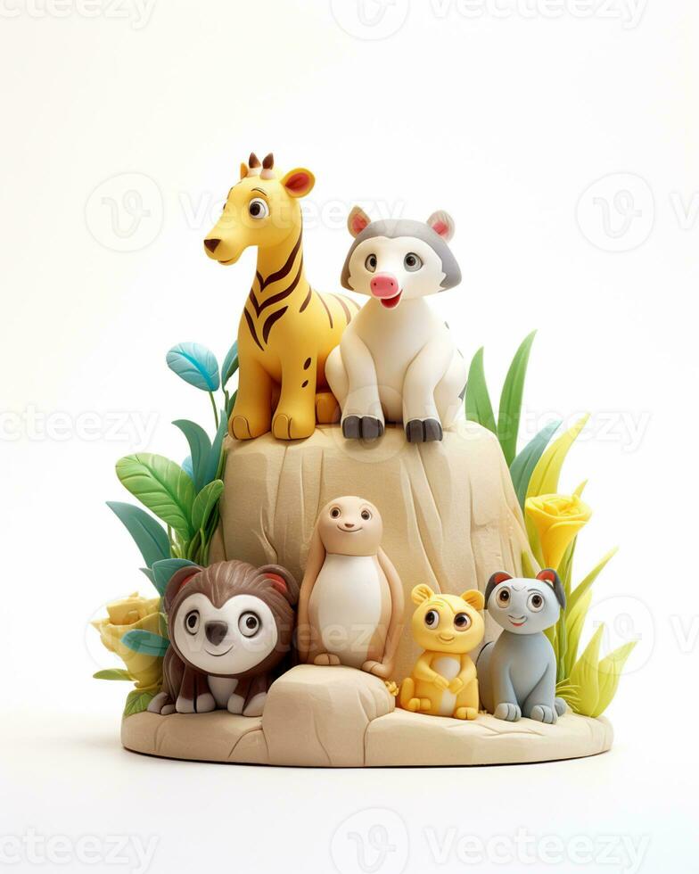 there are a lot of different animals on a cake. generative ai. photo